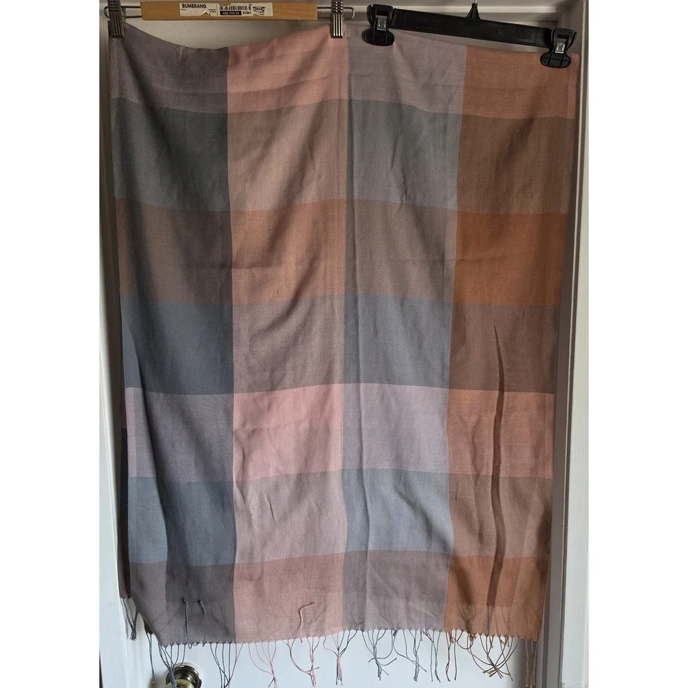 Cashmere Plaid Scarf Brown Blue Pink 70in Wrap Shawl Stole Unisex